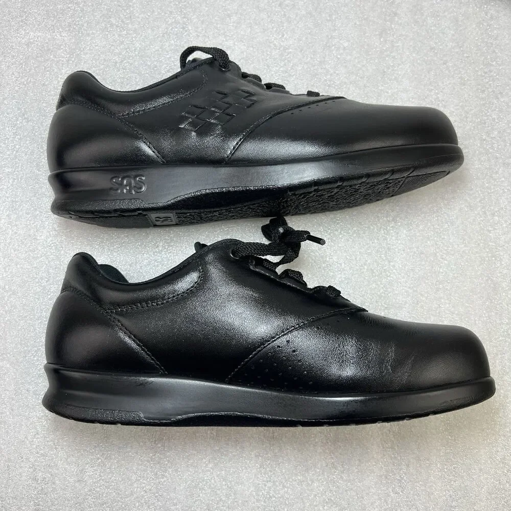 SAS FREETIME Women's Walking Shoes Black Leather Size 6 M Comfy USA Made Lace Up